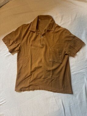 Men's Vintage 70s Brown Terrycloth Short-Sleeve Polo Shirt